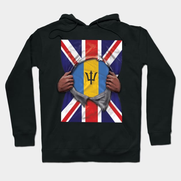 Barbados Flag Great Britain Flag Ripped - Gift for Barbadian From Barbados Hoodie by Country Flags